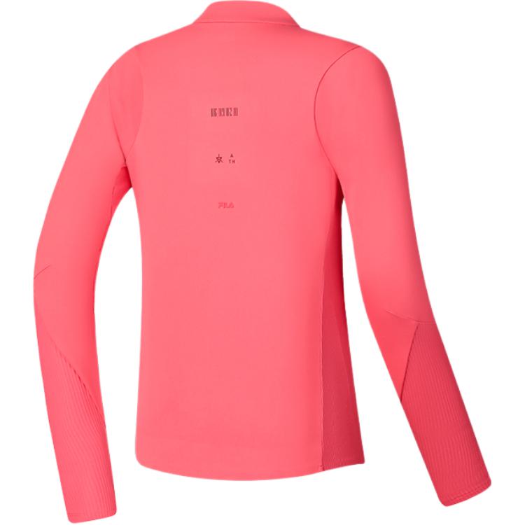 Fila Fitness Logo Solid Color Slim Fit Long Sleeve T-Shirt Women Tops Coral A11W441201F-RD