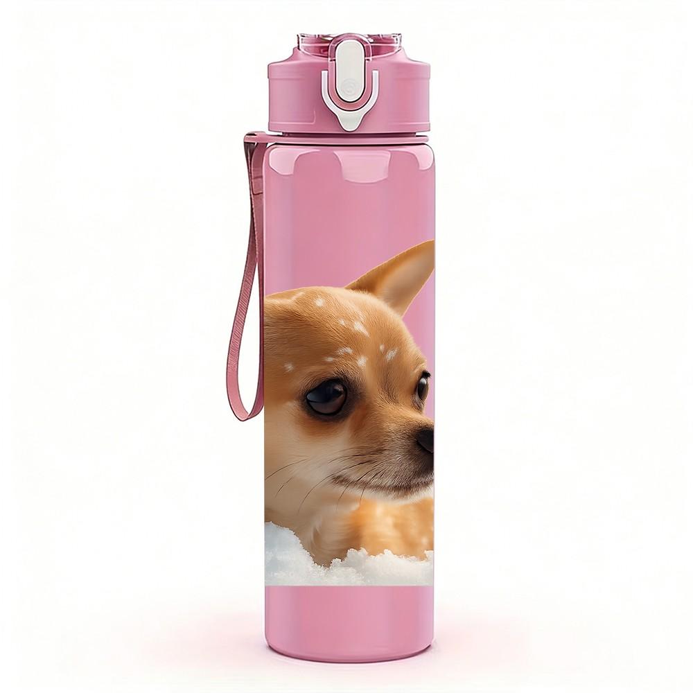 1PC Chihuahua Dog Looking Up 750ml Color Plastic Sports Water Bottle Leakproof Flip Straw Lid Suitable for Sports Office Home Use