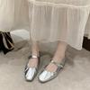 Mary Jane Shoes Glossy Leather Ballet Flats 2025 Fashion Pleated Low Heel Single Shoes for Women Soft Sole Casual Shoes
