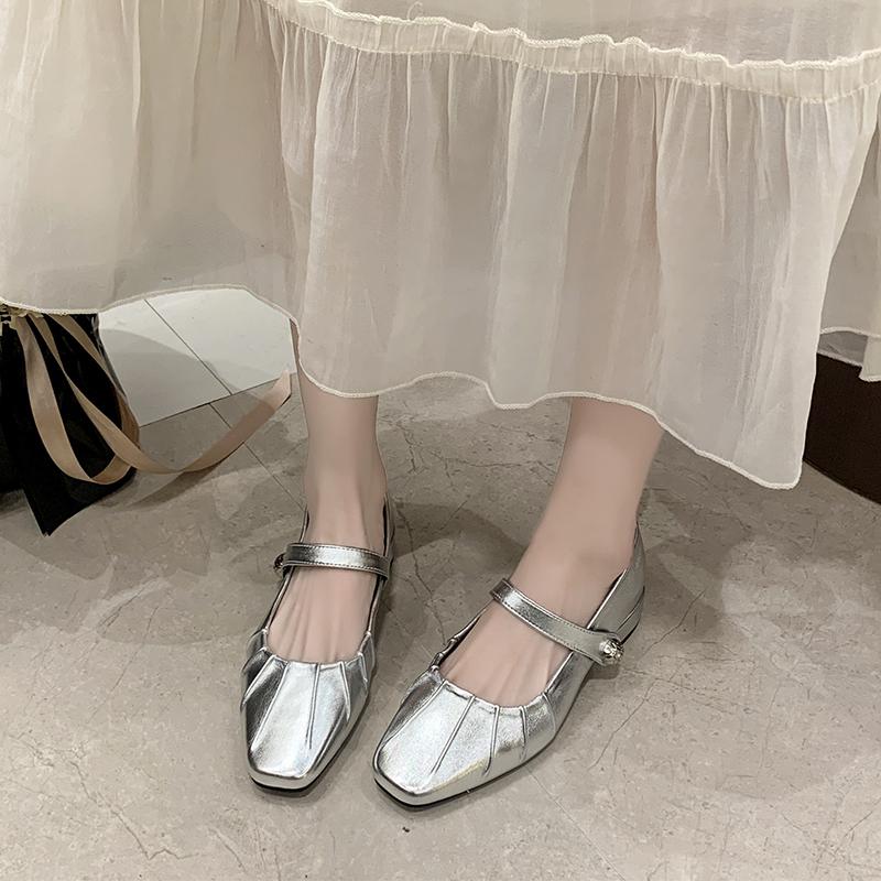 Mary Jane Shoes Glossy Leather Ballet Flats 2025 Fashion Pleated Low Heel Single Shoes for Women Soft Sole Casual Shoes