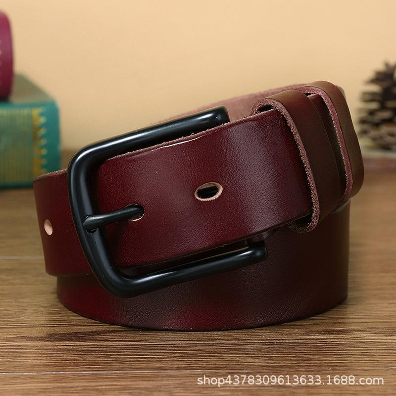 Men's Leather Belt First Layer Pure Cattlehide Leather Pin Buckle Retro Simple Versatile Korean Style Youth Pants Belt