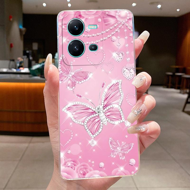 Case For Vivo V25 V25E Capa Protective Cases For Vivo V25 Pro S15 Pro Shell Coque Flower Butterfly Soft Silicone TPU Phone Cover
