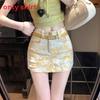 Cotton Blend Flower Print High Waist Short Skirt For Summer Casual Wear