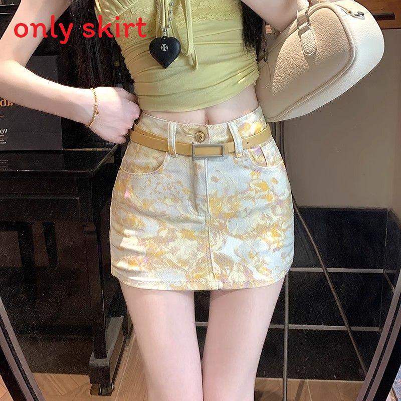 Cotton Blend Flower Print High Waist Short Skirt For Summer Casual Wear