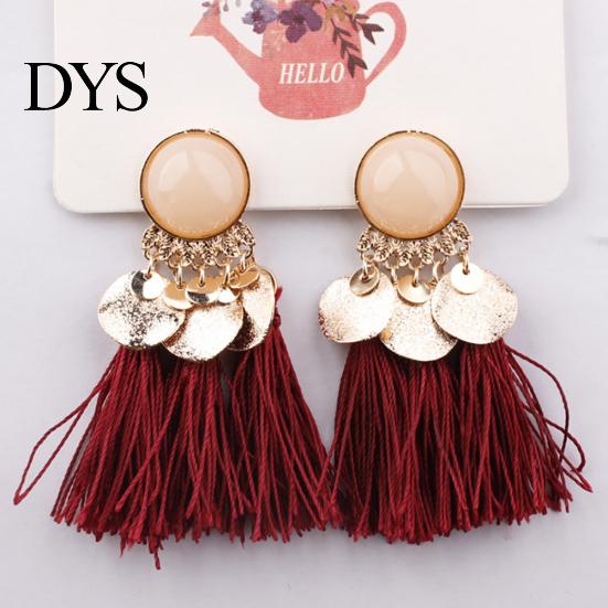 1Pair Women Bohemian Tassels Sequins Ear Stud Dangle Earrings Banquet Jewelry