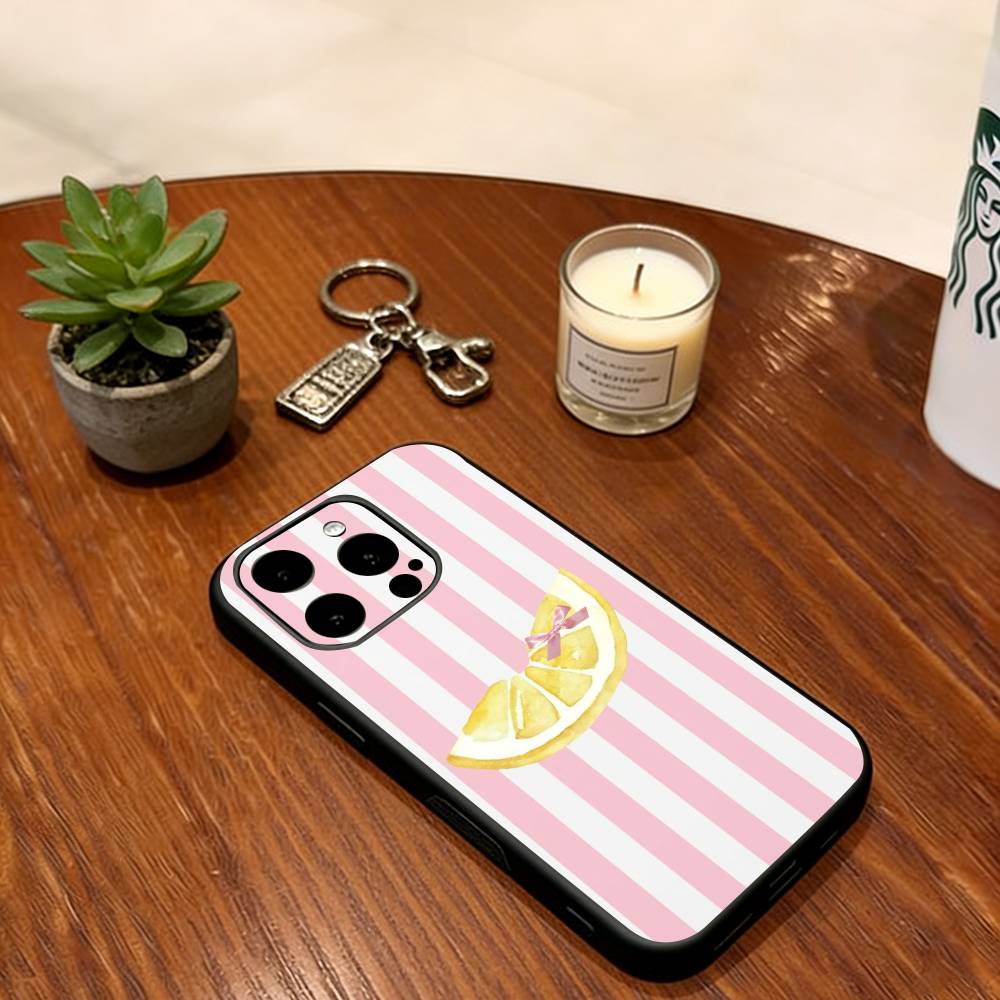 Lemon Cool Stripe Pattern Phone Case For iPhone 17, 16,15,14,13,12,11 Plus,Pro Max, Others Silicone Soft Black Cover