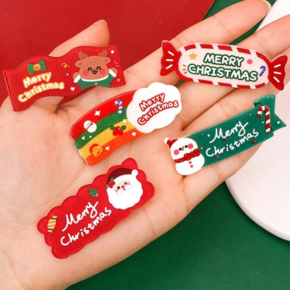 Kawali Xmas Acrylic Hair Clip Elk Cartoon Snowman Side Clip Santa Claus Sweet Christmas Hair Clip Girls