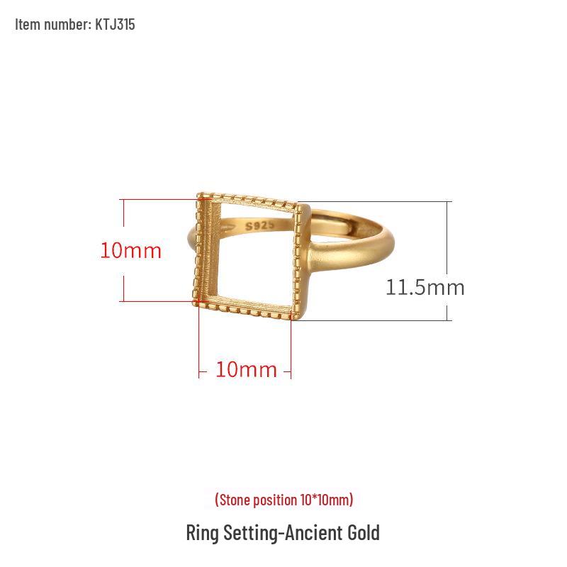 

Античное Золото Стерлинговое Серебро Кольцо с Вставкой из Жадеита и Янтаря для Мужчин и Женщин, Варианты Размеров Пустой Оправы: 9*12, 10*10, 12*14