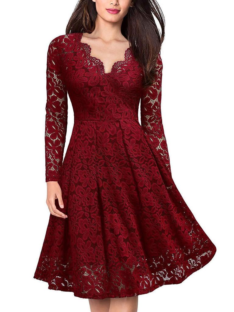 Lace V-Neck Swing Dress - European & American Style Women's Fashion