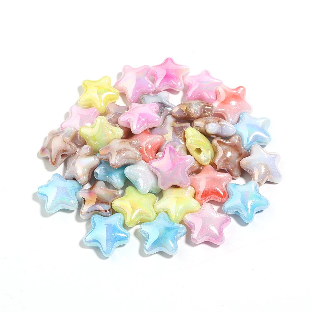 20-Piece Pack of Iridescent Gradient Five-Pointed Star Flower Acrylic Beads for DIY Bracelets