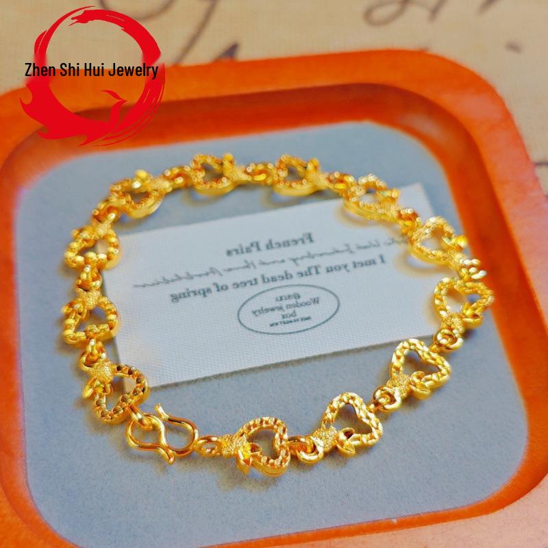 

Позолоченный ретро французский браслет с переплетающимися сердцами и дизайном огранки «рисовое зерно»