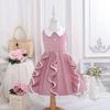 Girls Sleeveless Peter Pan Collar Dress with Ruffle Trim, Button Detail Casual Outfit