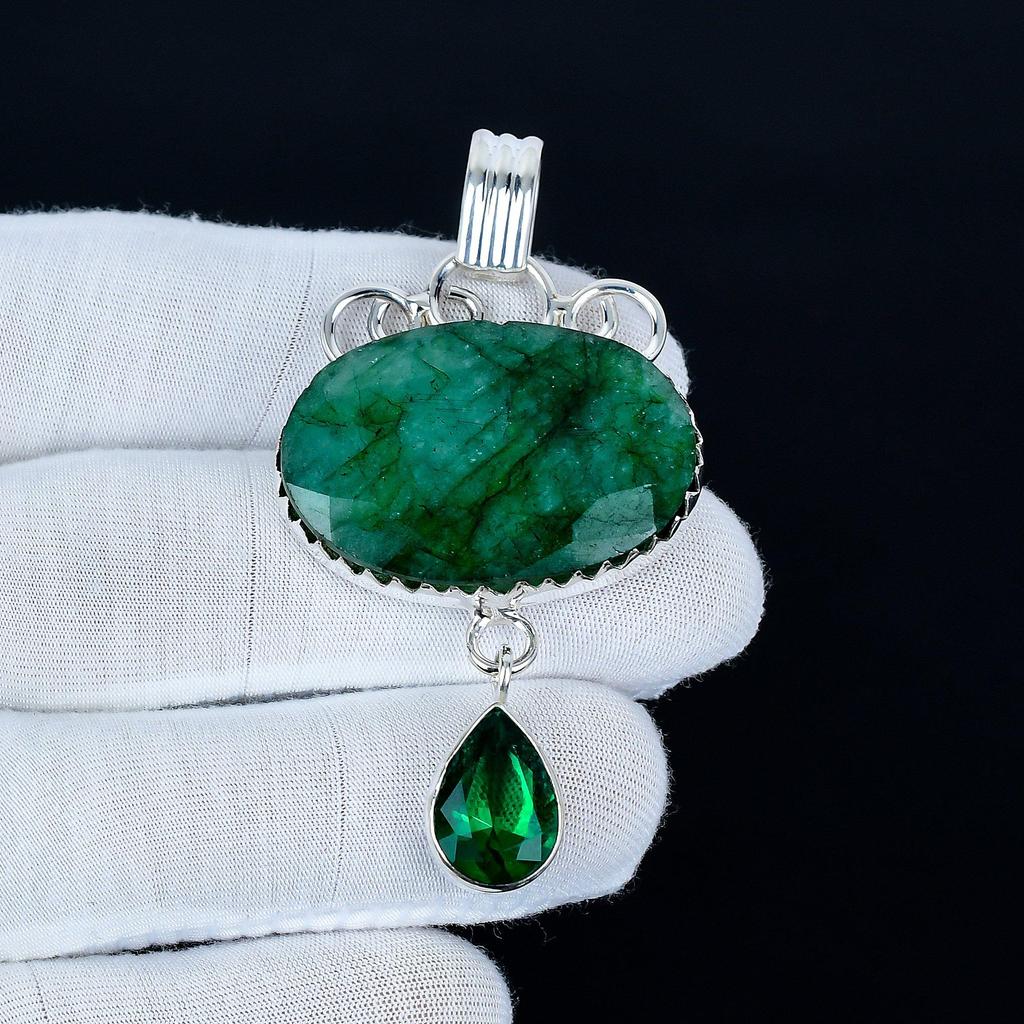 Emerald Pendant, 925 Sterling Silver Handmade Jewelry, Green Tourmaline Silver Pendant, Party Wear Jewelry For Women's, Pendant Christmas Jewelry