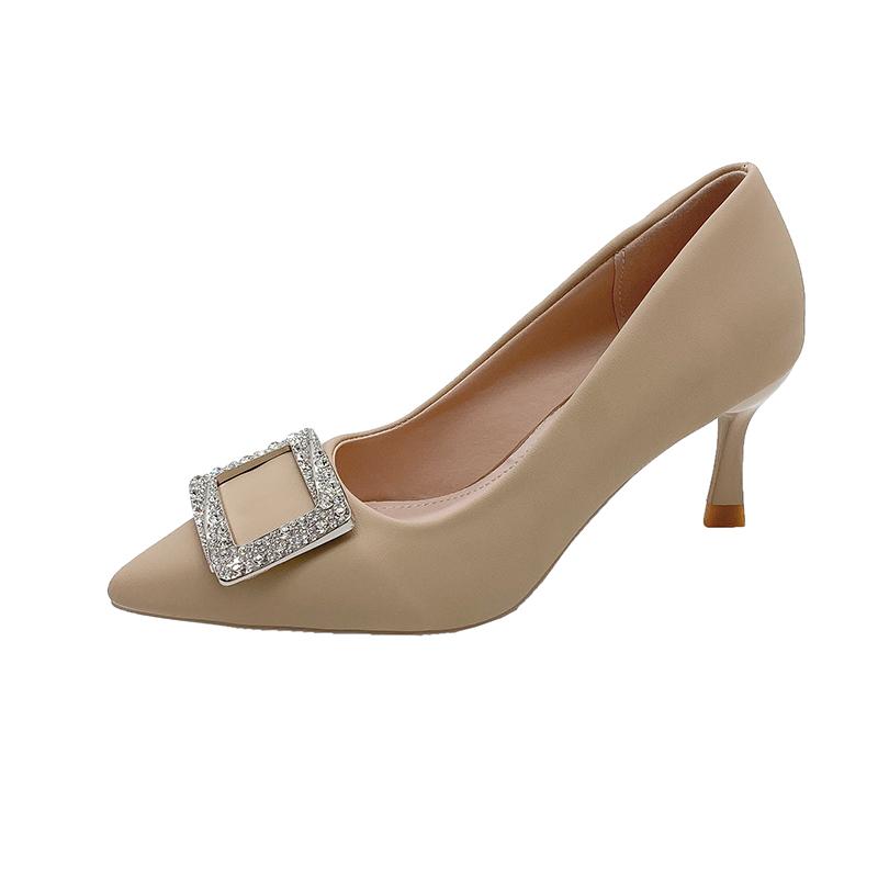 Fashion Rhinestone Square Toe Stiletto Single Fall New Pointed Toe Shallow Mouth Slip-on Non-Slip High Heels