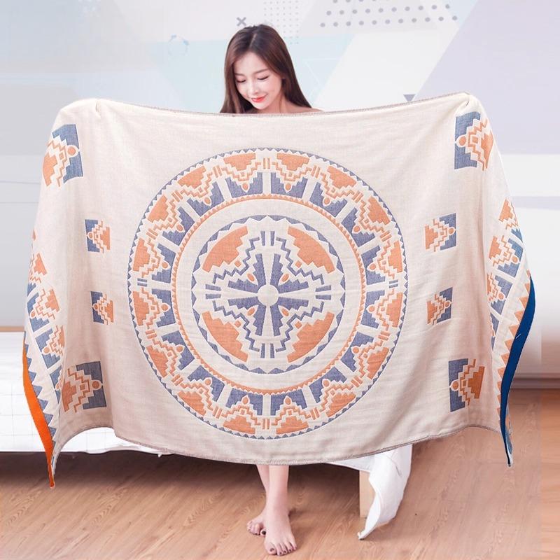 70 X 140cm Pure Cotton Gauze Bath Towel Printing Four Layer Cotton Breathable Towel Soft Absorbent Large Bath Towel, 1pc