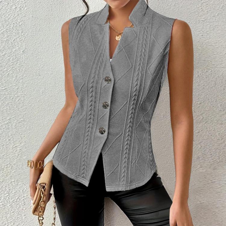 Women Solid Color Commuting Fashion Button Vest Top