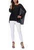 Sara Rose Chiffon Loose Summer Blouse with Sleeves Black Polka Women's Tunic, See-Through 3/4 (Free, Dots)