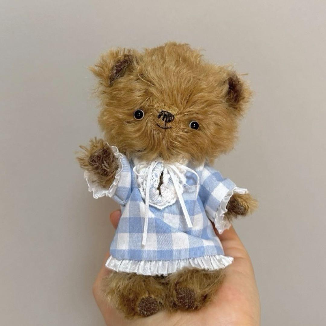 

[USED] Blue Checkered Bear Cub Teddy Bear Handmade by an Overseas Artist