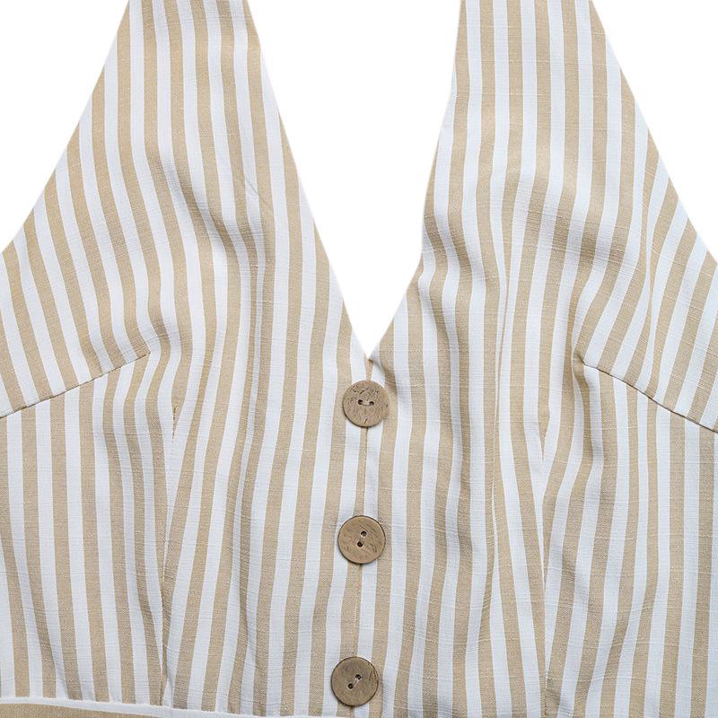 Baifen Zhiyi 2026 Halterneck Striped Jumpsuit - Casual Resort Style with Waist-Cinching Design