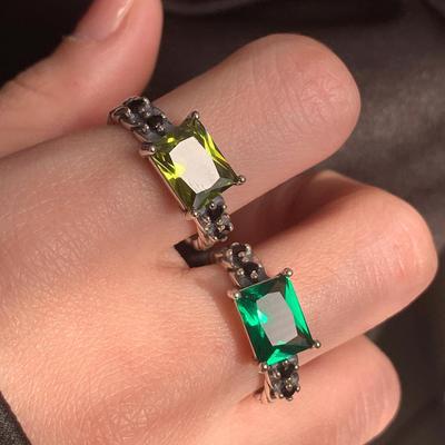 Vintage Emerald Multicolored Square Zirconia Chop Rings for Women Geometric Adjustable Ring Trendy Party Jewelry