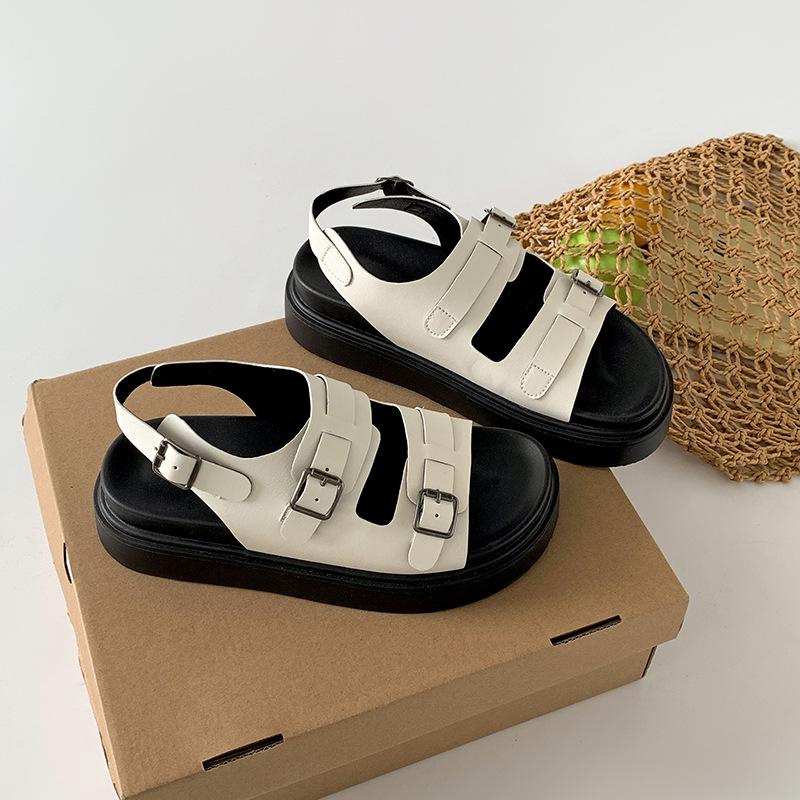 

Popular Internet celebrity retro black platform one-word sandals women s 2025 new skirt with high-end Roman shoes 40 белый