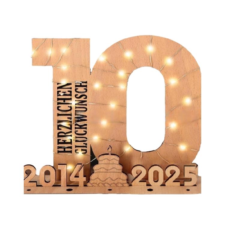 Elegant Wooden Number Figurine with LED Light String Stand for Birthday and Wedding Wood Sign Guest Book DIY Art Crafts