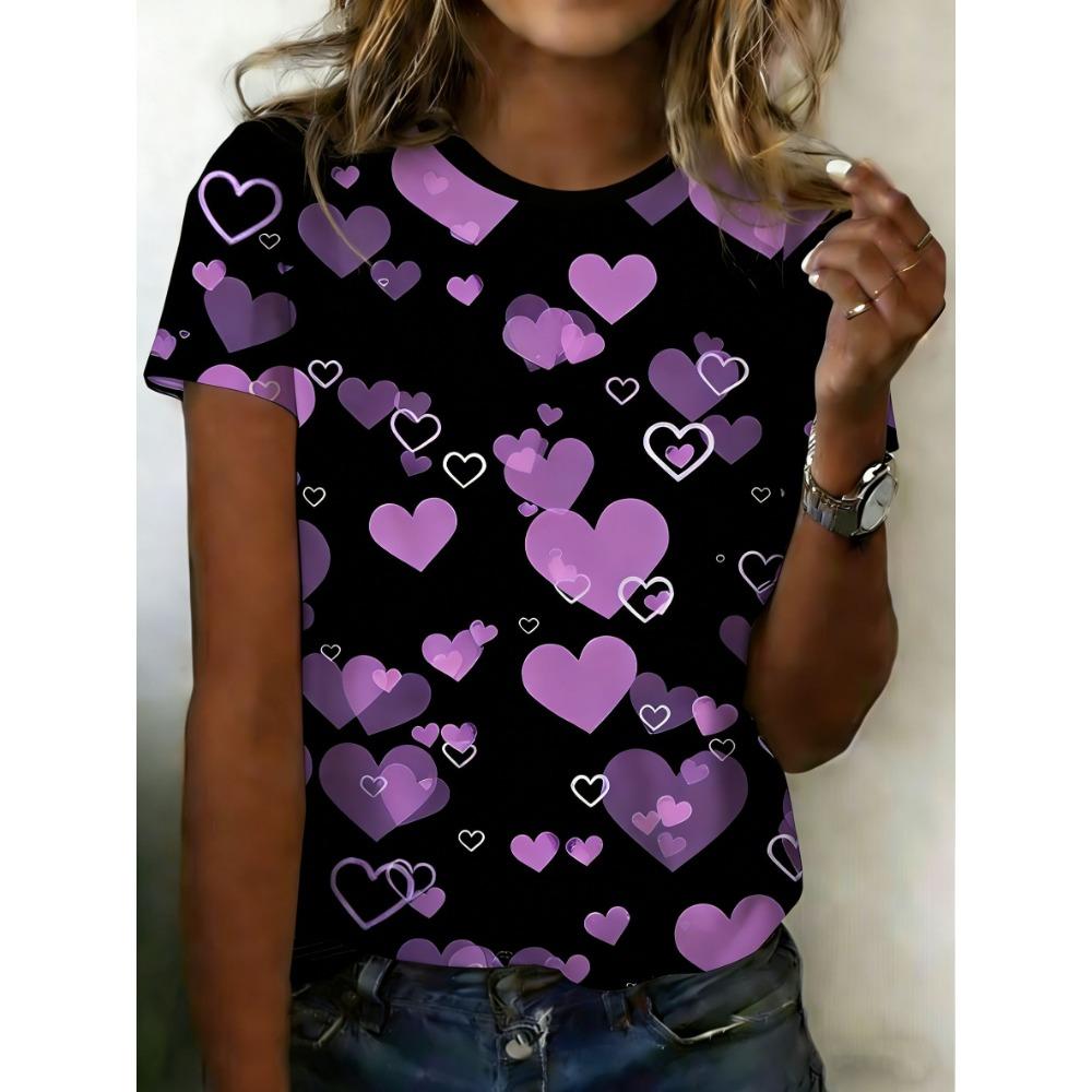 Summer Leopard Heart 3D Print T-Shirts Fashion Women's Round Neck Short Sleeve T Shirt Tees Harajuku Tops Female Clothing
