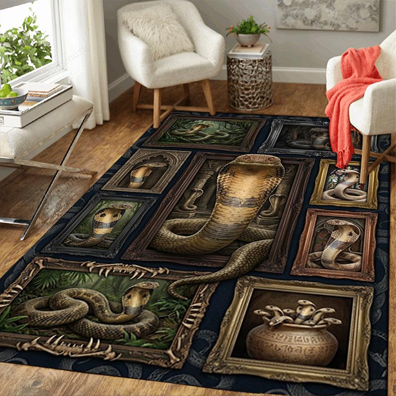 Snakes Ornate Frames Pattern Rug Floor Mat for Living Room or Bedroom Soft and Comfortable Carpet a Gift for Birthday and Holiday.