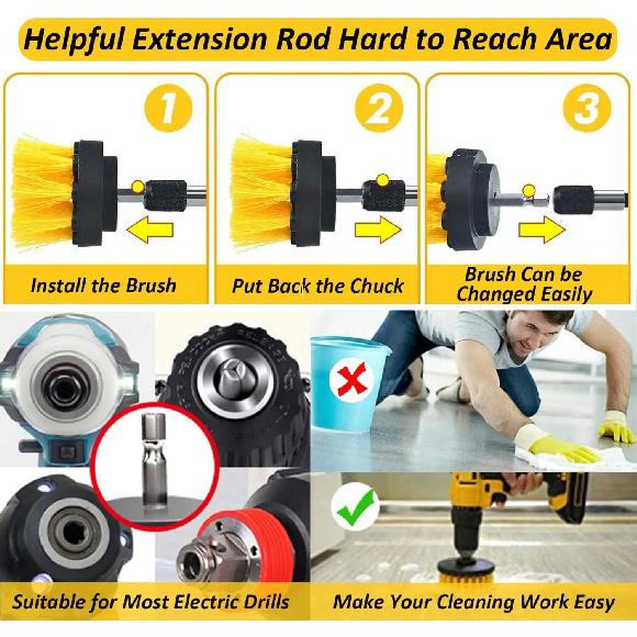 23 Pcs Brush Attachment Drill Set with Polishing Attachment Cordless Screwdriver for Car Rims Bathtub Sink Kitchen Wheels Grill