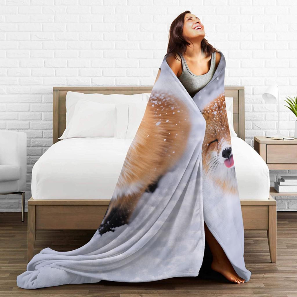 Cozy Blanket Plane Travel Cute Fox Throw Blanket Casual Bedspread For Chair Sofa Bed
