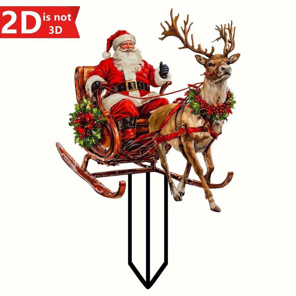 2D Santa & Reindeer Sled Garden Card. Weather-resistant Outdoor Decor for Courtyard & Flowerpots. Creative Holiday Gift.