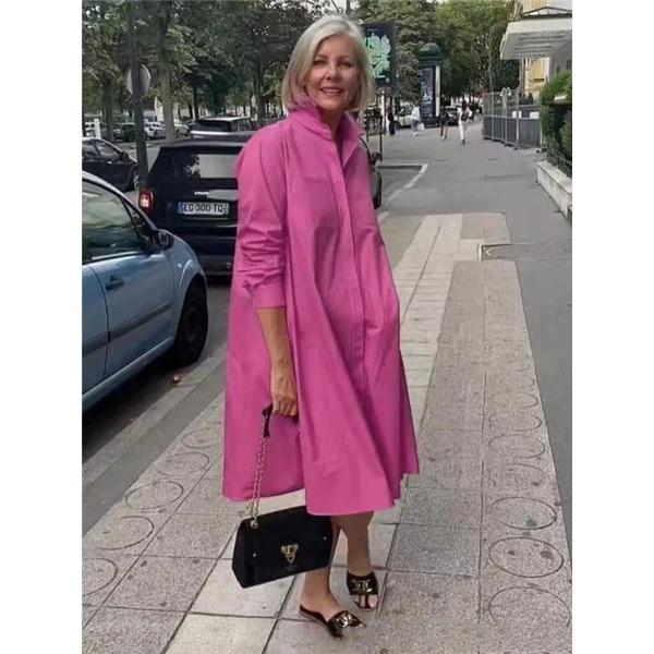 Kvinners ensfargede kvarte ermer, enkel pendlerskjortekjole