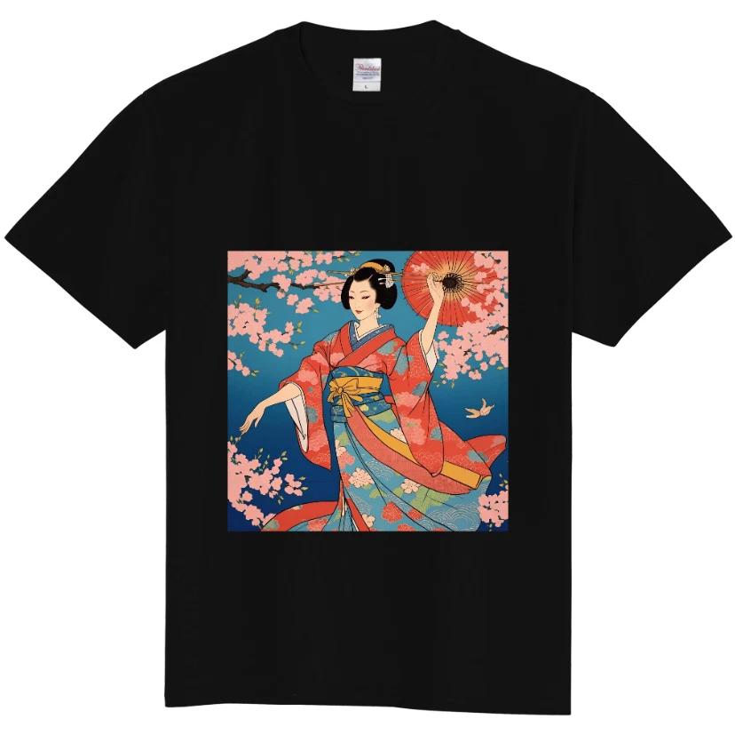 Japanese Kimono Geisha Sakura T-Shirt Ukiyo-e Art Graphic Tee Streetwear Cotton 3XL