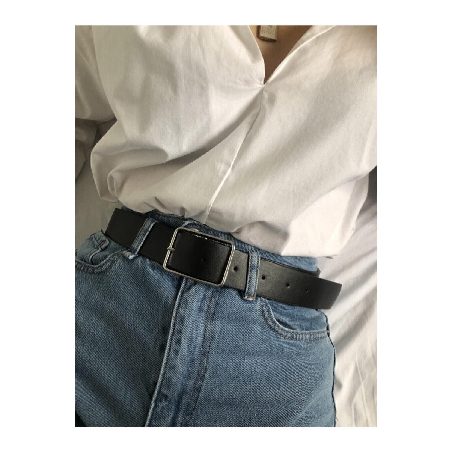 

Women s Basic Black Belt With Silver Buckle 90 cm чёрный