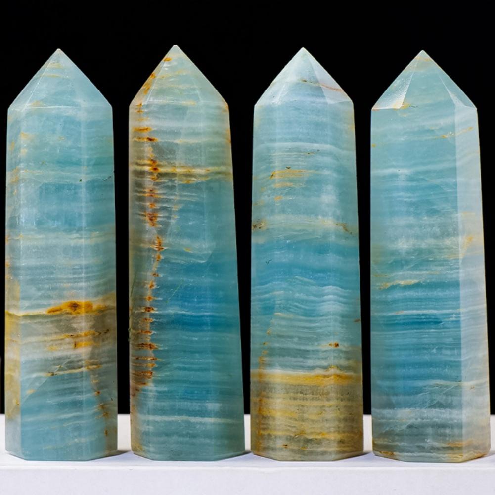 Natural Crystal Wand, Calcite Crystal Towers, Natural Large 6 Faceted Point Wands, Modern Natural Healing Crystal Point Obelisk For Reiki Meditation
