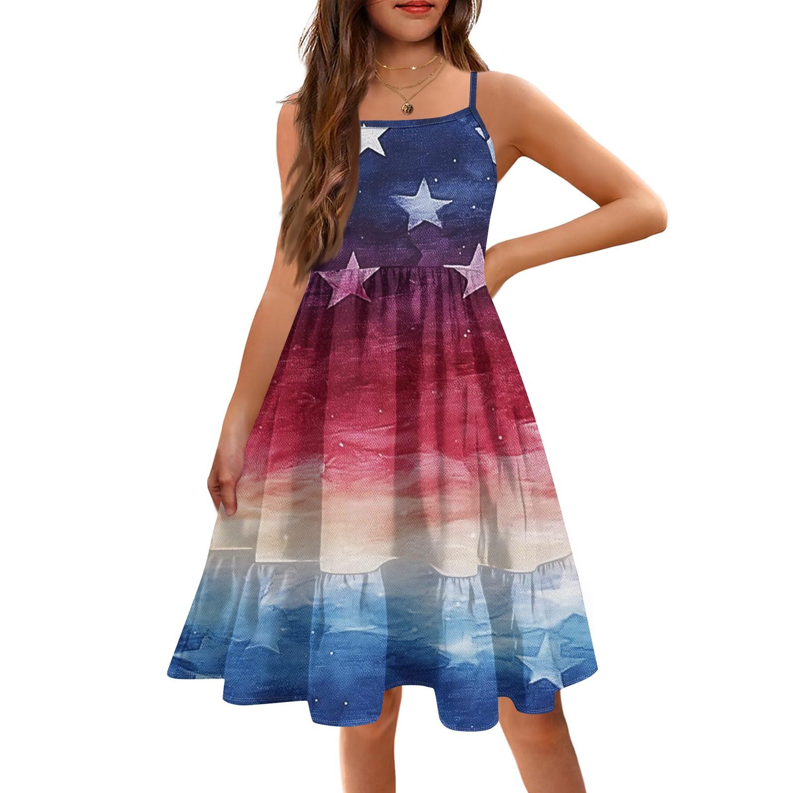 

Summer Children s Girls Sleeveless Cute Princess Casual Independence Day Dress 120 циан