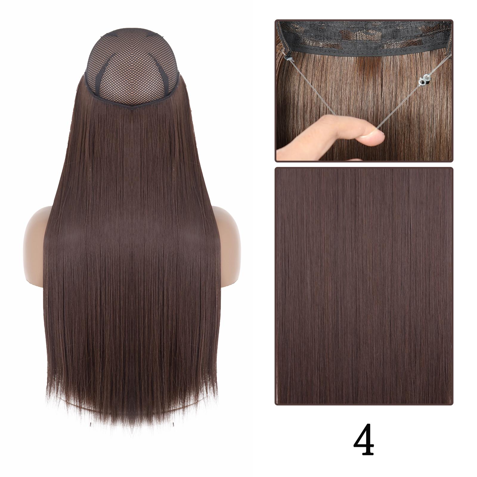 

MERISIHAIR длинные прямые синтетические волосы для наращивания без зажимов, коричневые, блонд, натуральные невидимые проволочные волосы для женщин 55CM