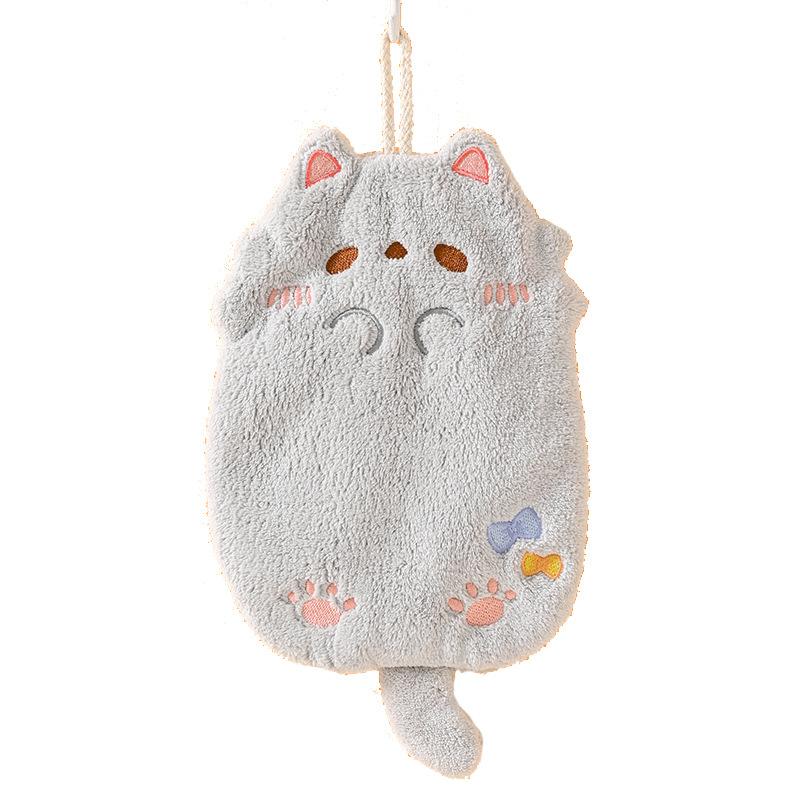 Cute Cartoon Cat Hanging Hand Towel Coral Fleece Non-shedding Thick Cloth High Appearance Level Kitchen Bathroom Absorbent Towel