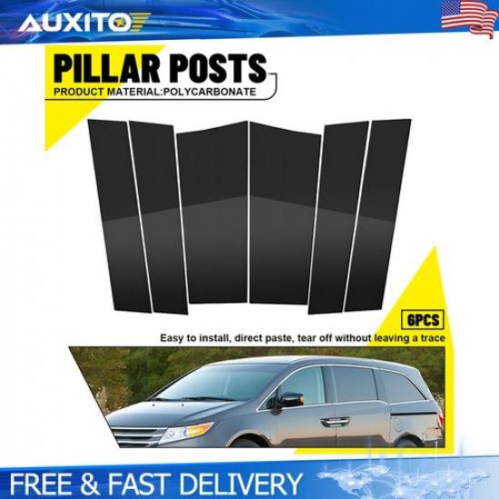 6Pcs Glossy Black Window Pillar Posts Kit Cover Trim For Honda Odyssey 2011-2017