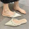 Bead Flats Slippers Women Pointed Toe Sandals Mules Shoes Woman Summer 2025 Designer Trend Dress Casual Shoes Elegant Slides