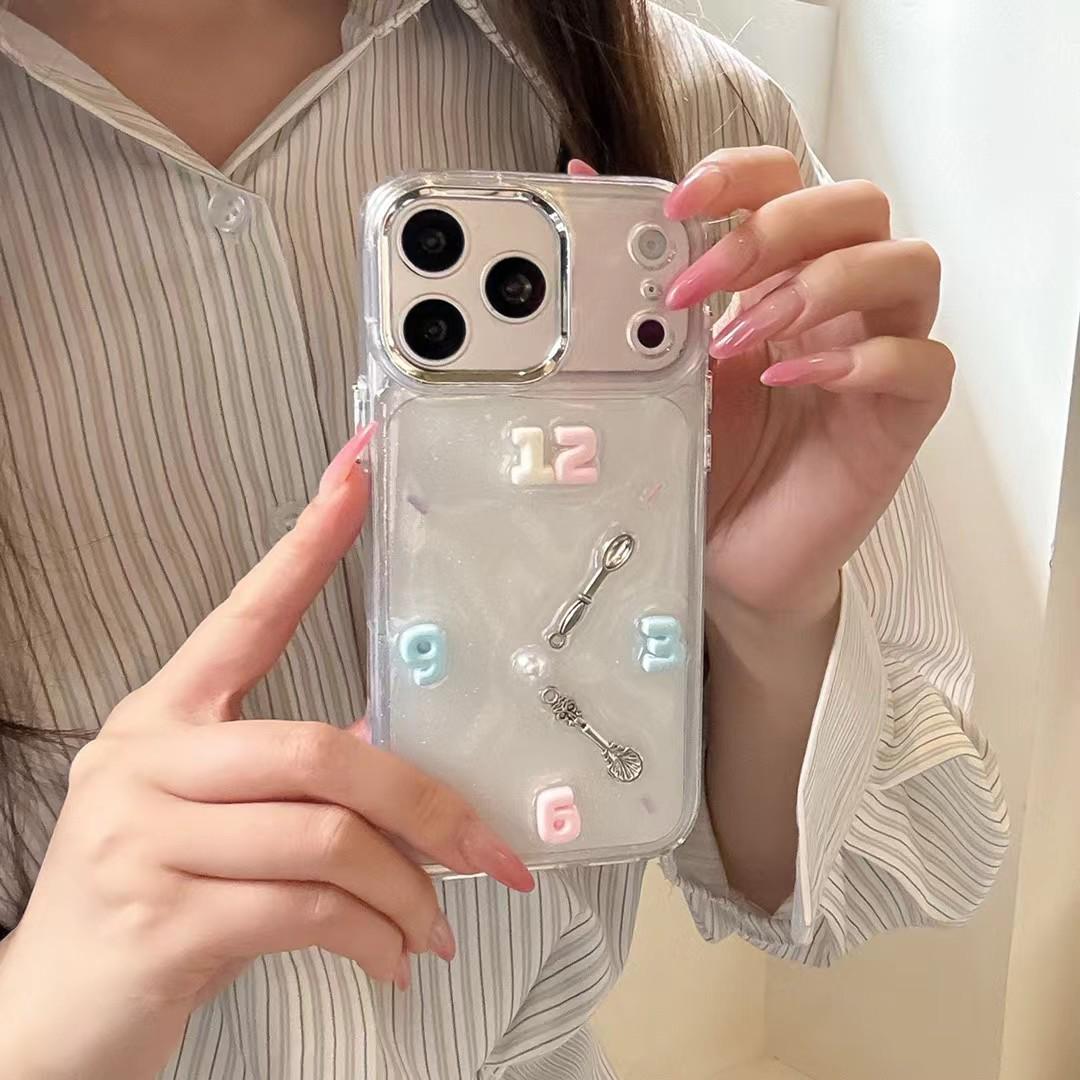 

3D Glitter Epoxy Clock Phone Case for iPhone 11/14/15 Pro Max/16/17 iPhone 14