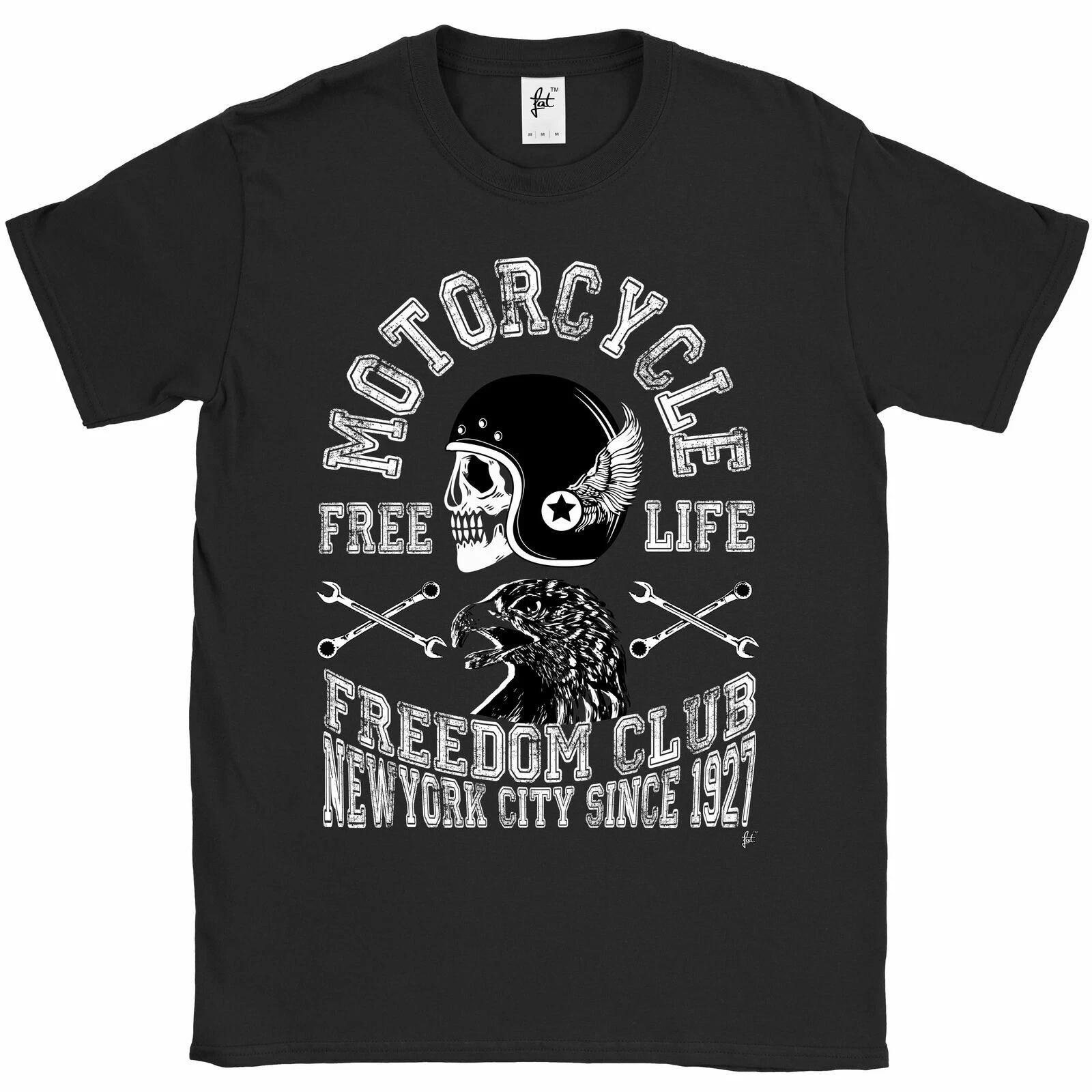 Motorcycle Free Life Biker Freedom Club Skull NYC Mens T-Shirt M