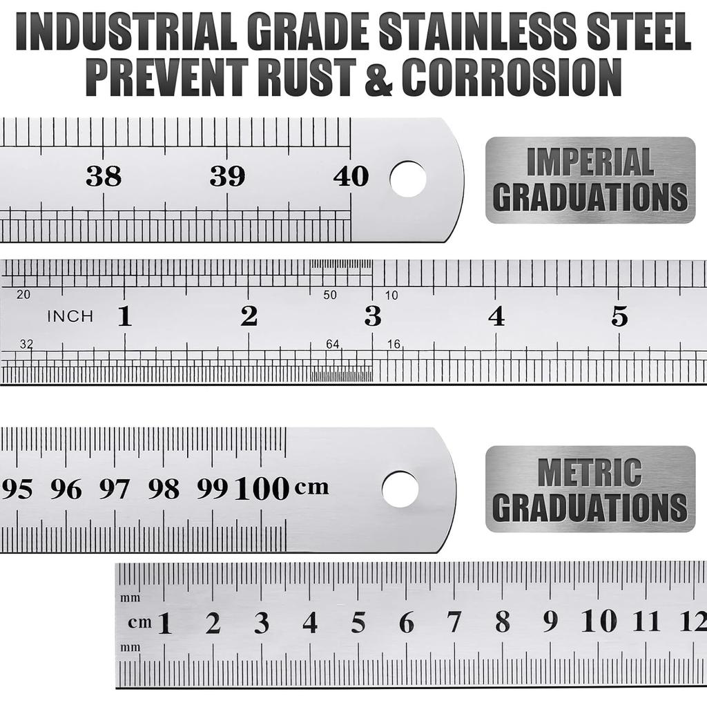Lothee 6 Pieces Metal Yard Stick Meter Stick Large Stainless Steel Ruler Bulk Rule Measuring 1 Meter 40 Inch / 100 cm Measure Straight Edge for