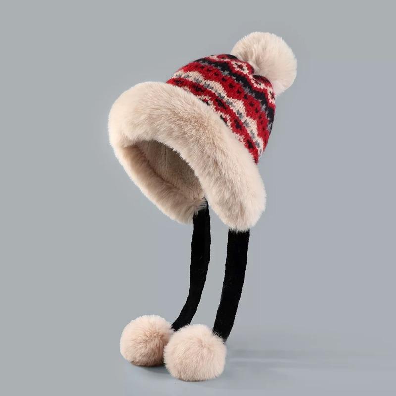 Autumn and Winter Plush Thickened Women's Cold-proof Wool Hat, Warm Ear Protection, Small Face, Big Head Circumference, Pullover, Knitted Hat
