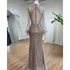 Burnt purple high-end light luxury fish long-sleeved meat-covered fishtail celebrity banquet support temperament dress LA11190
