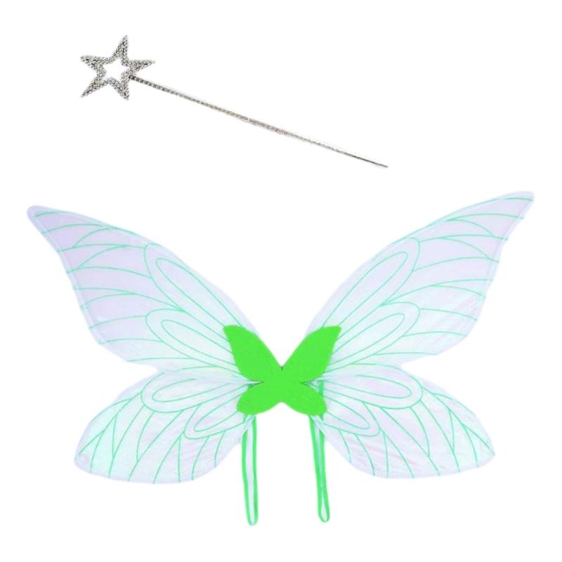 Zestaw Skrzydeł Motyla i Różdżki Gwiazdy Cosplay Skrzydła i Różdżka Wróżki Strój Motyla dla Dziewczynki Boże Narodzenie Maskarady