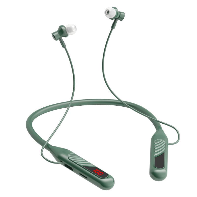 BT-8 Wireless Bluetooth Sports Neckband Headphones with Card Slot, Large Battery, Digital Display, and Noise Cancelling Feature.