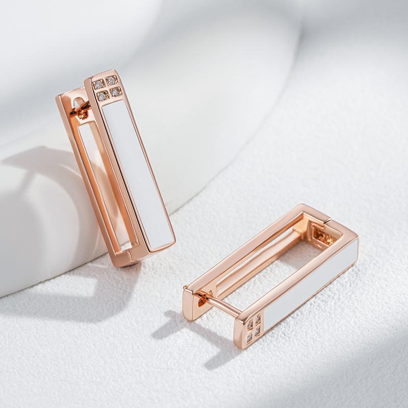 Fashion  Rose Gold Color White Enamel Drop Earrings For Women Girl Wedding Party Natural Zircon Eardrop Jewelry