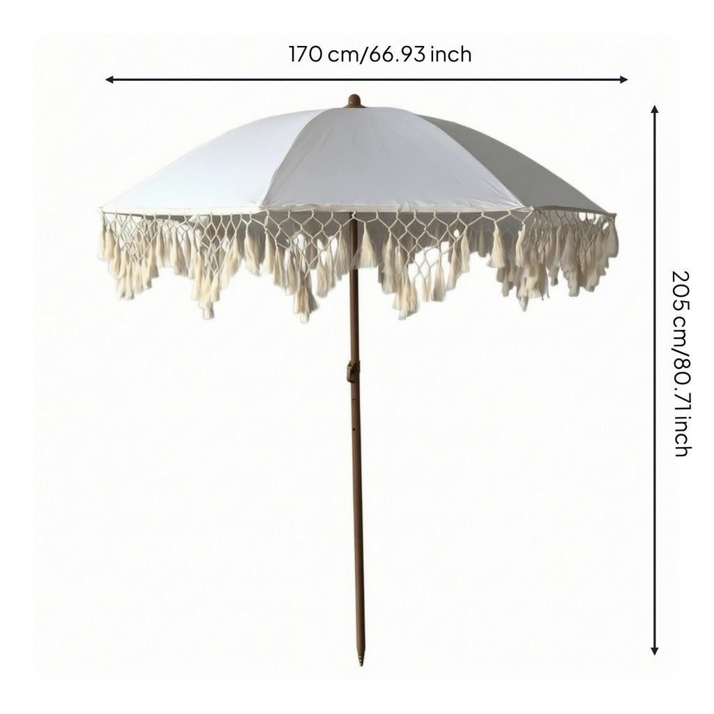 Boho Patio Umbrella Portable Tassel Lightweight for Beach