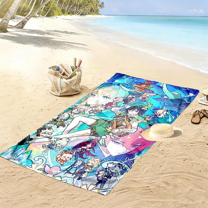 Genshin Impact Print Beach Towel, Large Soft Quick Dry Towel for Beach Camping Swimming